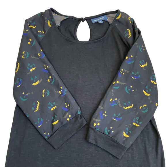 ModCloth Sz S Jack-O-Lantern Printed 3/4 Sleeve Keyhole Back Halloween Shirt - Picture 10 of 16